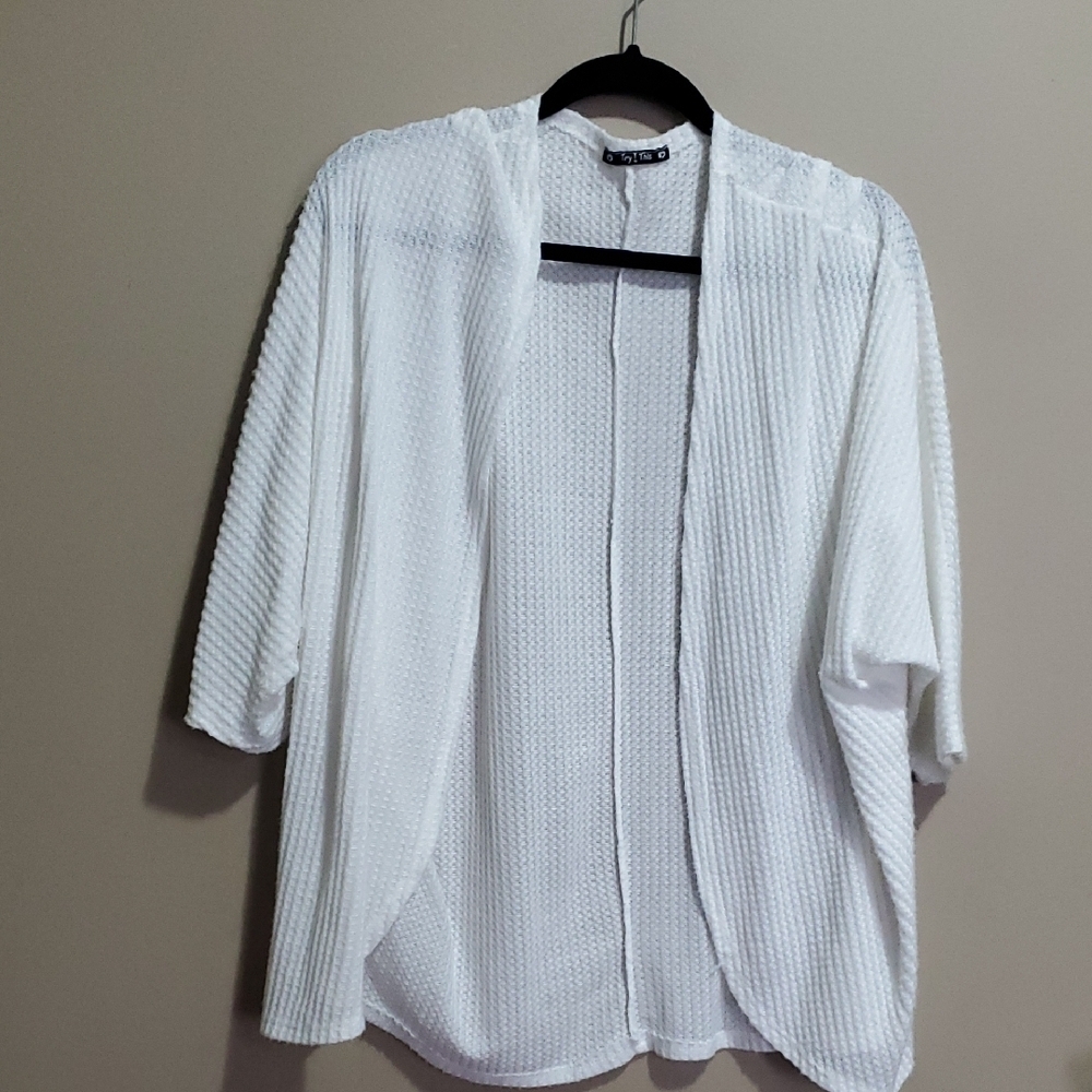 Try This White Knit Open Cardigan Size Xl